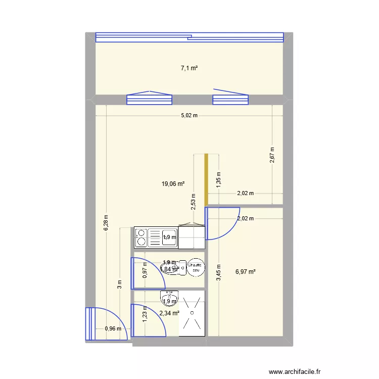 Coudoulieres_Actuel. Plan de 5  et 37 m²