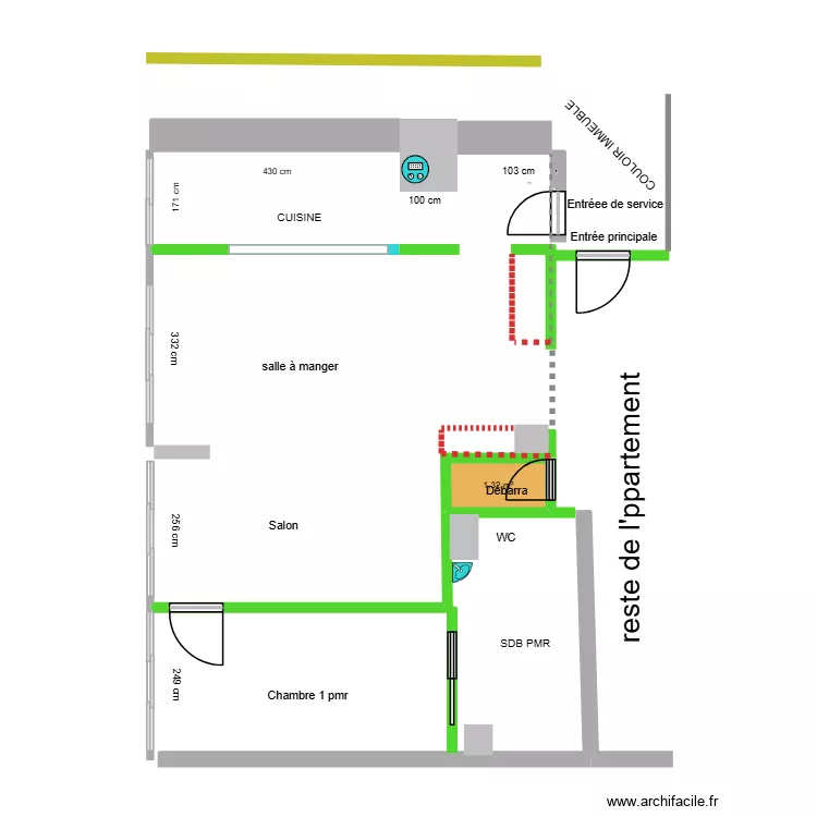 avant travaux. Plan de 1  et 1 m²