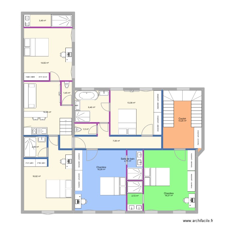 CHATEAUBRIAND R+1 v6. Plan de 15 pièces et 137 m2