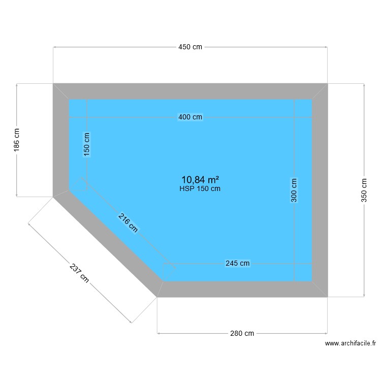 Piscine. Plan de 1 pièce et 11 m2