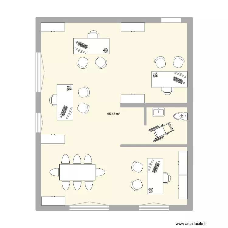 bureau. Plan de 1  et 65 m²