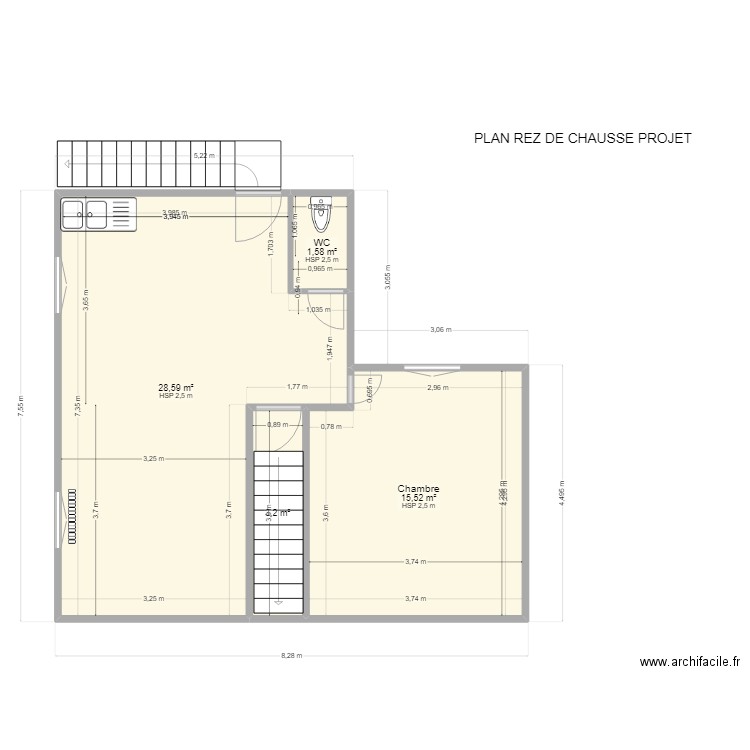 PLAN  REZ DE CHAUSSEE V1. Plan de 4 pièces et 49 m2