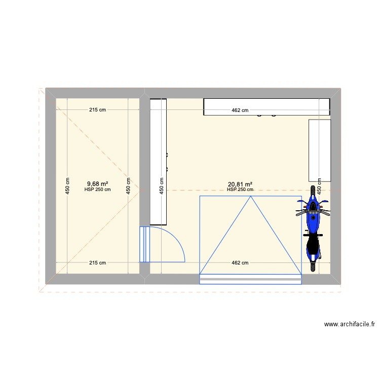 garage. Plan de 2 pièces et 31 m2
