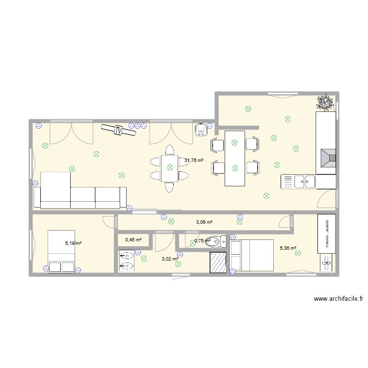 ALEXI VERCEZ. Plan de 7 pièces et 50 m2