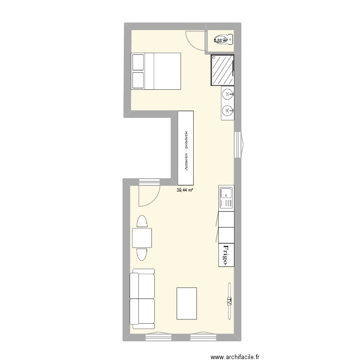 APPT LR - 1er étage. Plan de 2 pièces et 40 m2