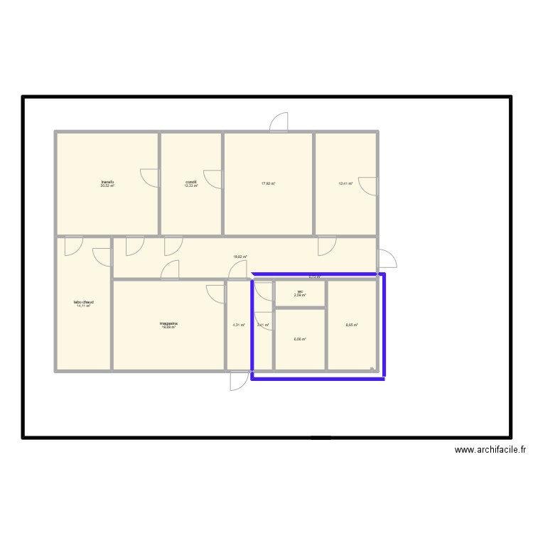plan labo v1. Plan de 13 pièces et 143 m2