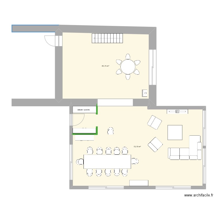 Extension plan vierge. Plan de 2 pièces et 114 m2