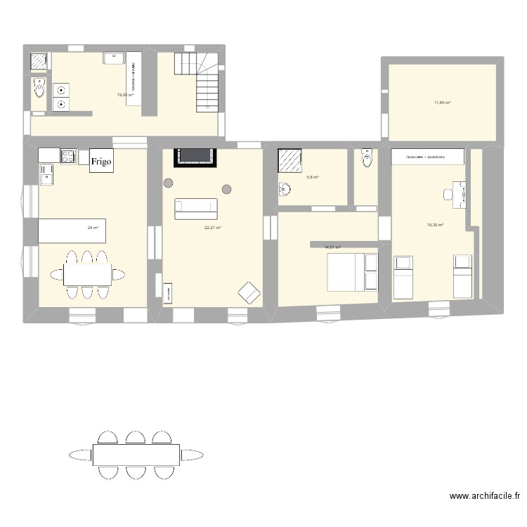 Plan étage 1 V1. Plan de 7 pièces et 116 m2