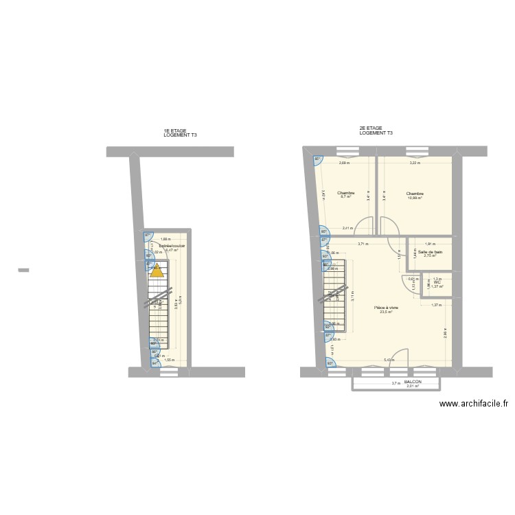 PORTAILLER. Plan de 9 pièces et 62 m2