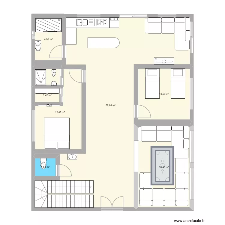 maison 2. Plan de 7  et 106 m²
