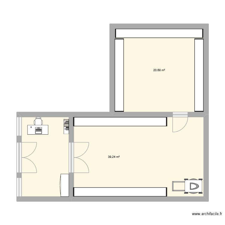 Magasin. Plan de 2 pièces et 60 m2