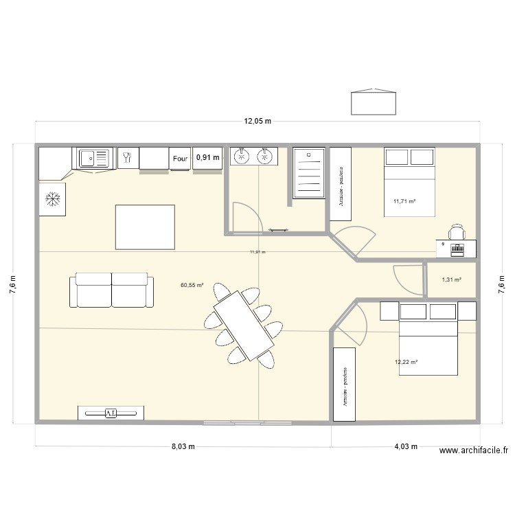 mobil 3. Plan de 4 pièces et 86 m2