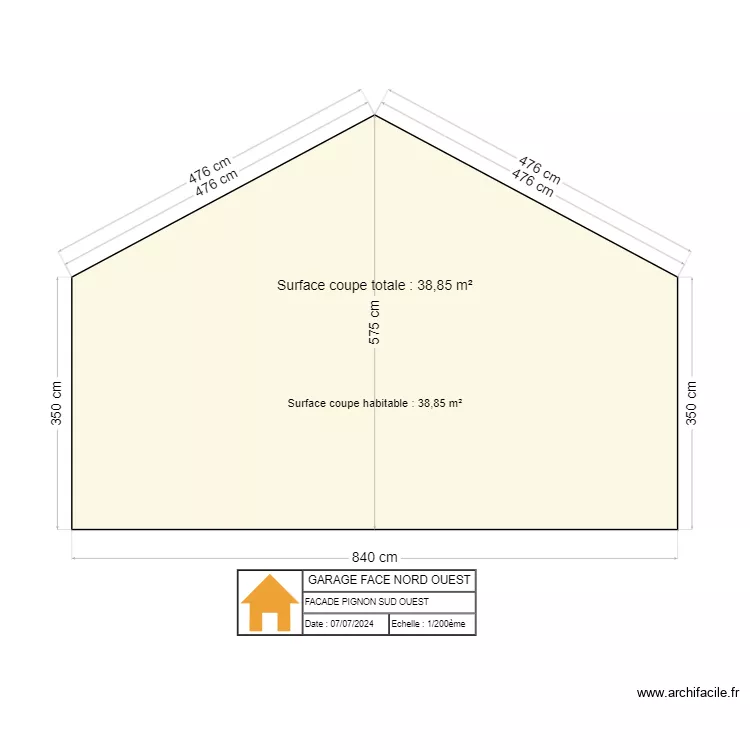 GARAGE FACE NORD OUEST. Plan de 