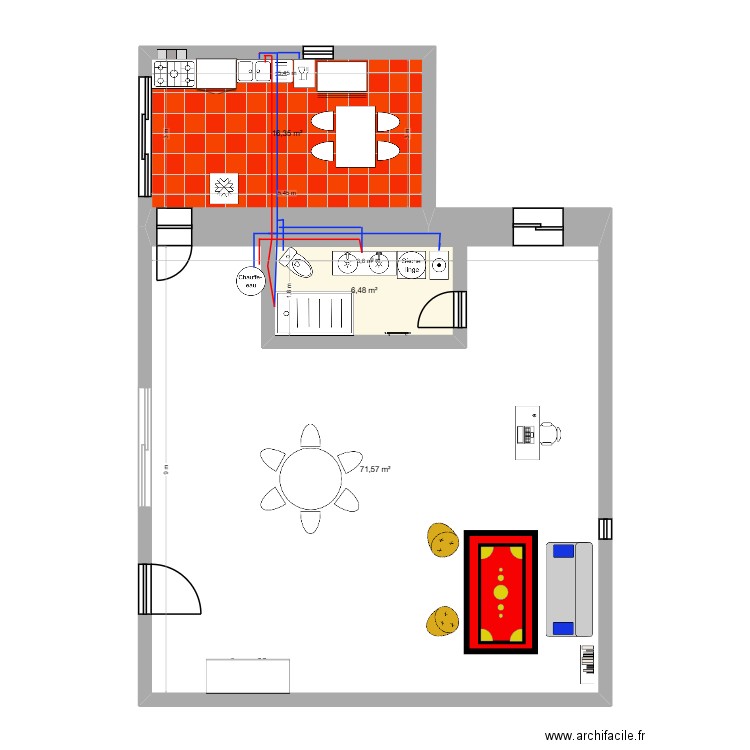Plan grange plomberie. Plan de 3 pièces et 104 m2