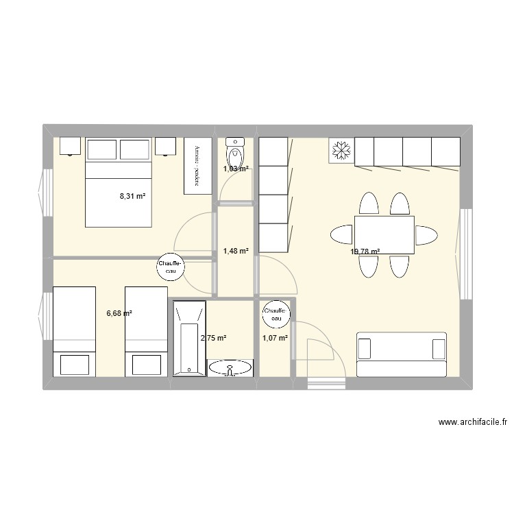 Appart Barbaste. Plan de 7 pièces et 41 m2