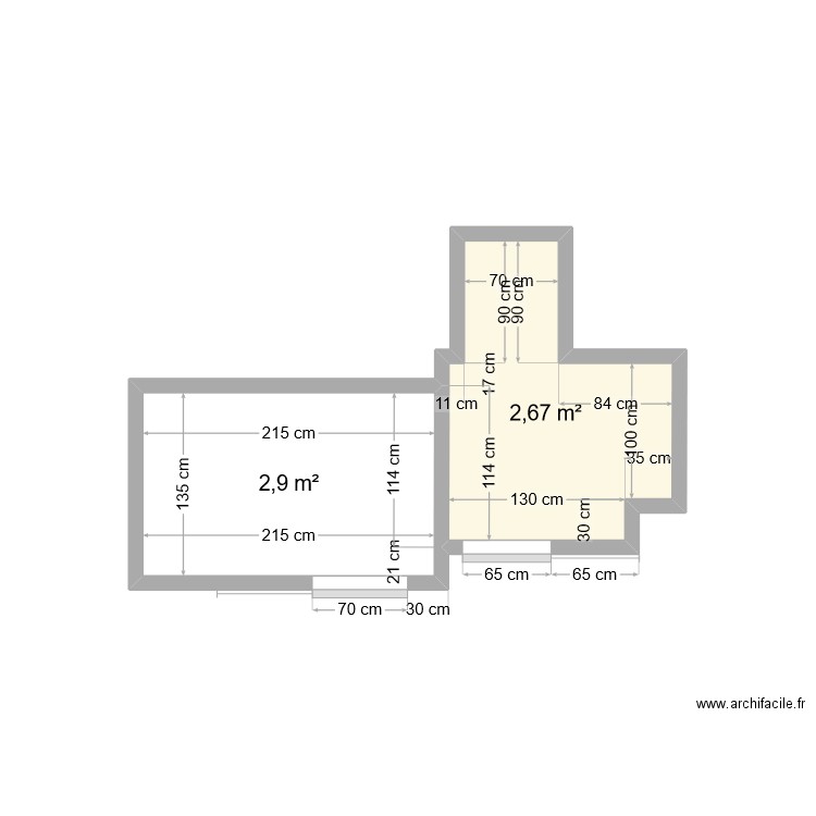 salle de bain + wc. Plan de 2 pièces et 6 m2