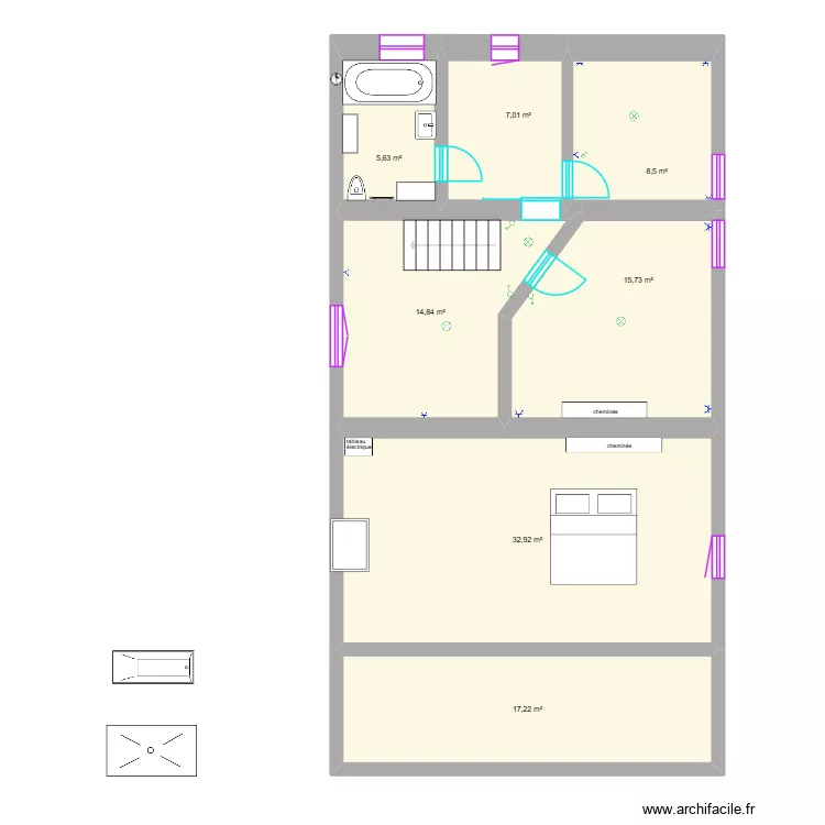 Maison Arquennes ETAGE 1 id&eacute;e 1. Plan de 7  et 102 m²