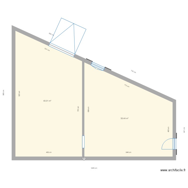 MAISON CAZOUL plan vierge RDC. Plan de 2 pièces et 75 m2