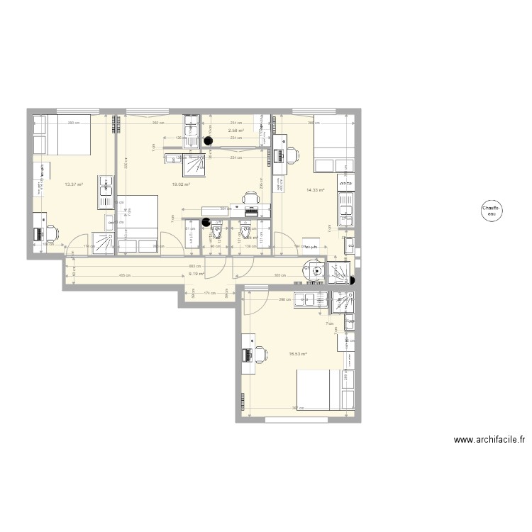 RICHELIEU VF 2WC. Plan de 8 pièces et 78 m2
