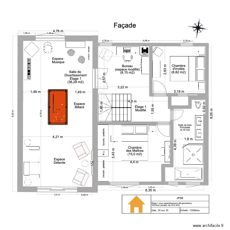 JPSE Agrandissement 2025 RC+1É VQ. Plan de 1 pièce et 50 m2