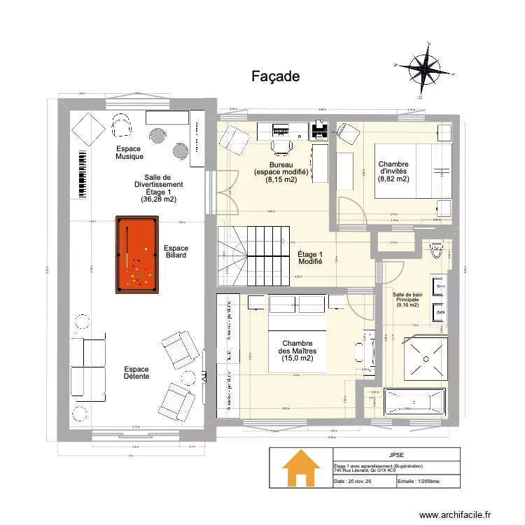 JPSE Agrandissement 2025 RC+1&Eacute; VQ. Plan de 1  et 50 m²