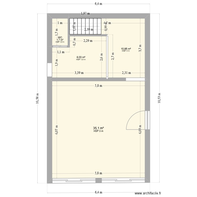 pha. Plan de 4 pièces et 56 m2