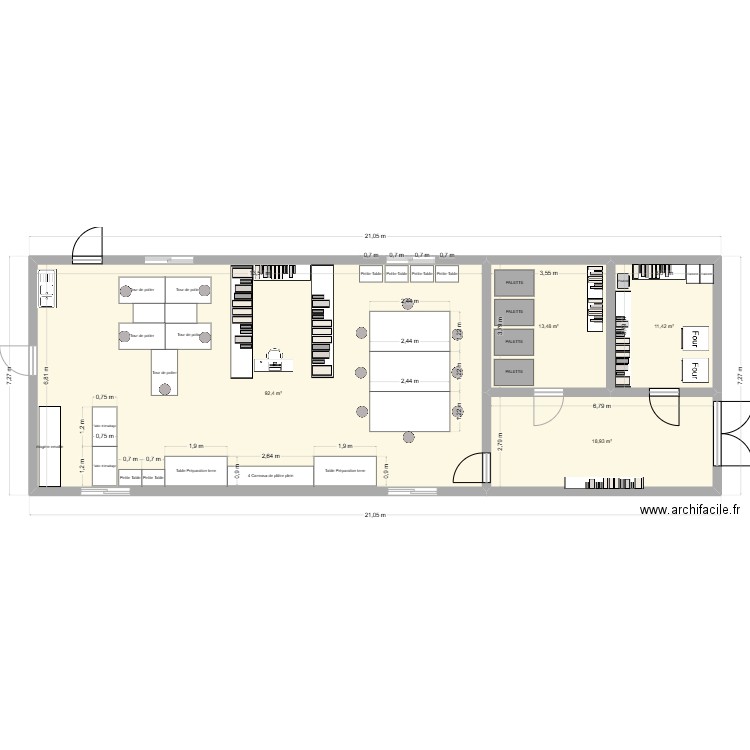 Poterie. Plan de 4 pièces et 136 m2