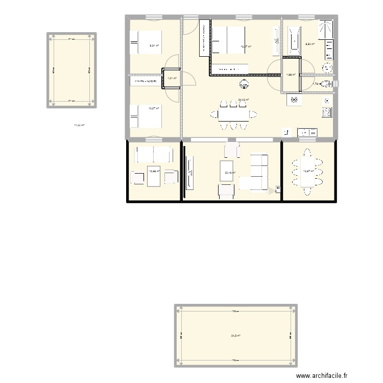 442. Plan de 13 pièces et 158 m2