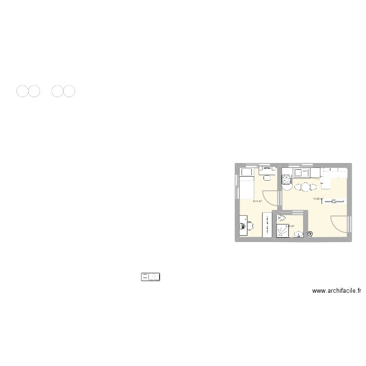 rrr. Plan de 3 pièces et 25 m2