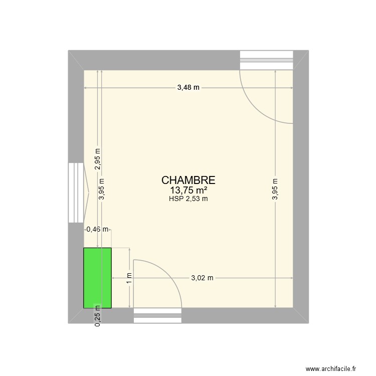 CHAMBRE. Plan de 1 pièce et 14 m2