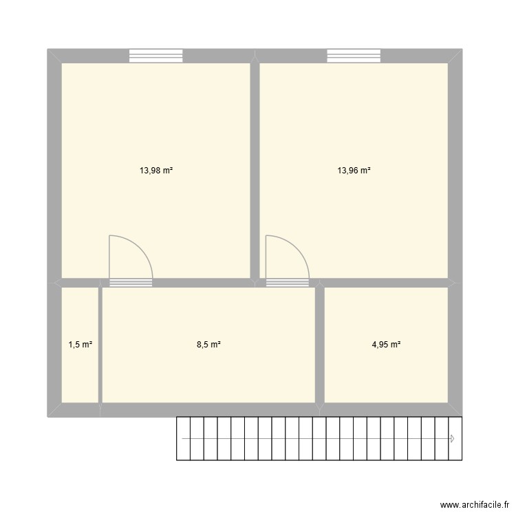 3 Epis chambres. Plan de 5 pièces et 43 m2
