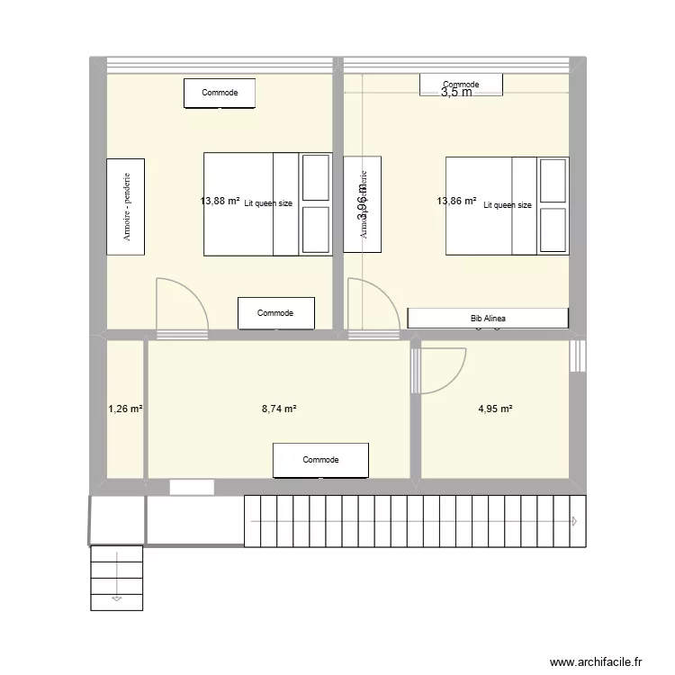 3 Epis chambres. Plan de 5 pièces et 43 m² 3 Epis chambres. Plan de 5 pièces et 43 m²