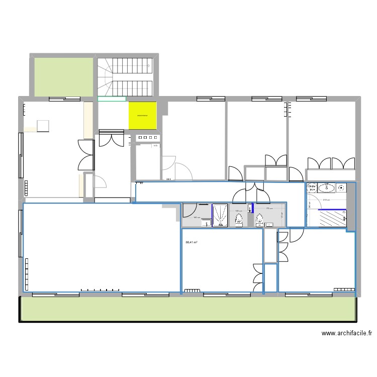 Appartement Enghien Mora aménagements salles d'eau WC. Plan de 5 pièces et 173 m2