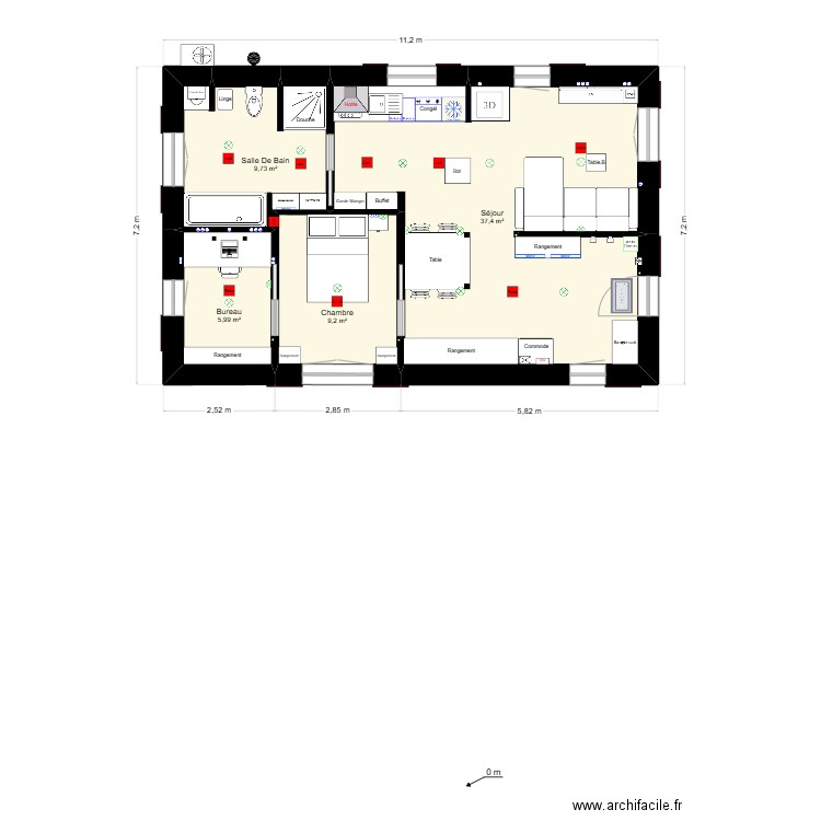 Maison Améliorer Copie 3.1 version 5.4. Plan de 4 pièces et 62 m2