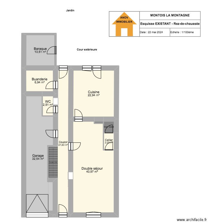 MONTOIS LA MONTAGNE - EXISTANT - RDC. Plan de 0 pièce et 0 m2