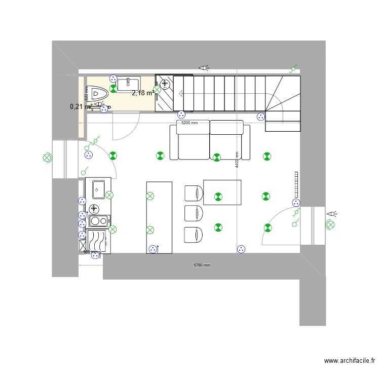 pigeonnier rdc 2. Plan de 2 pièces et 2 m2