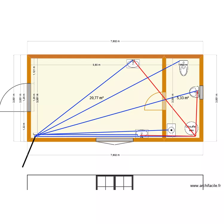 arriv&eacute;es d'eau. Plan de 2  et 26 m²
