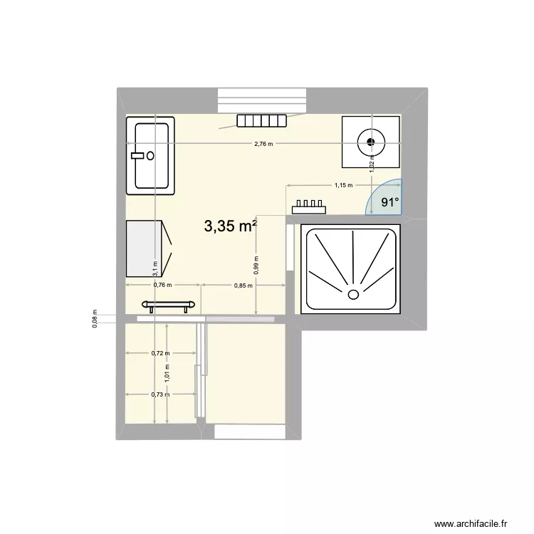 salle de bain existante. Plan de 