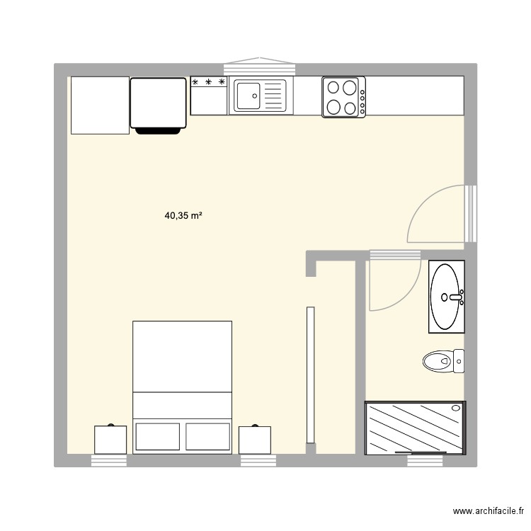 Bungalow 40m2. Plan de 1 pièce et 40 m2