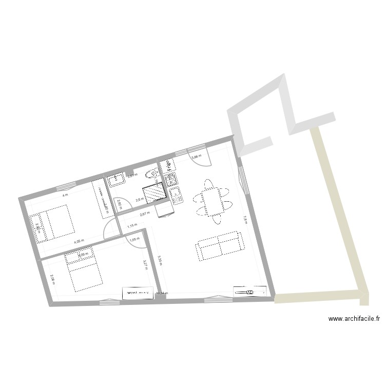 low-kam 2. Plan de 2 pièces et 65 m2