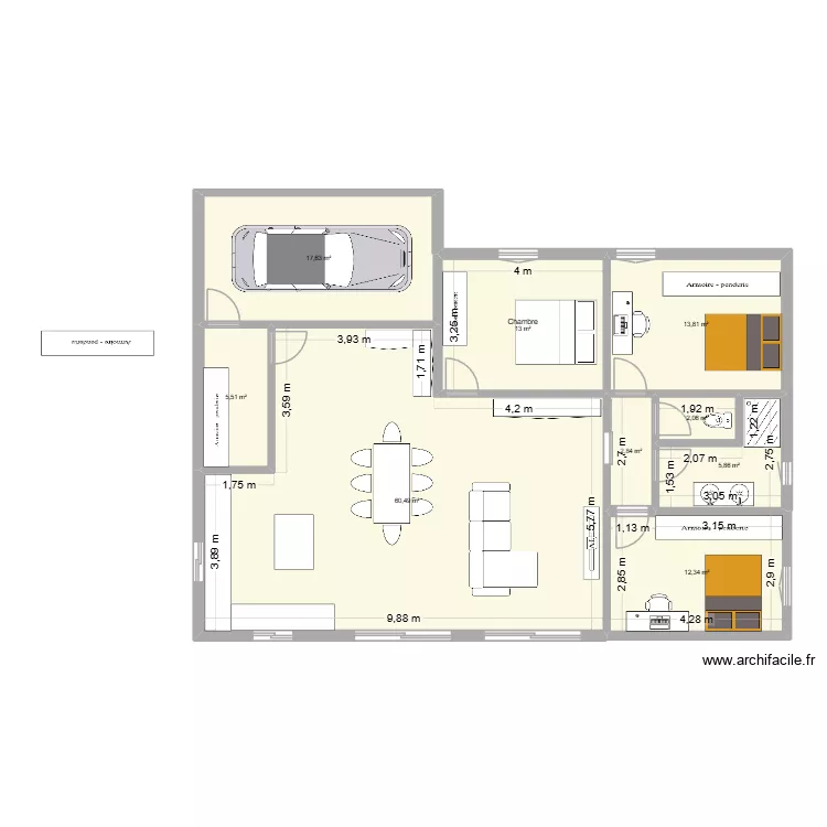 Maison cuisine salon SUD 2. Plan de 9  et 134 m²