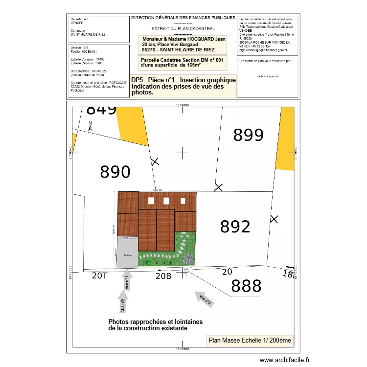 DPC5 - Pi&egrave;ce n&deg;1 - Insertion graphique - Plan d'indication des prises de vues. Plan de 