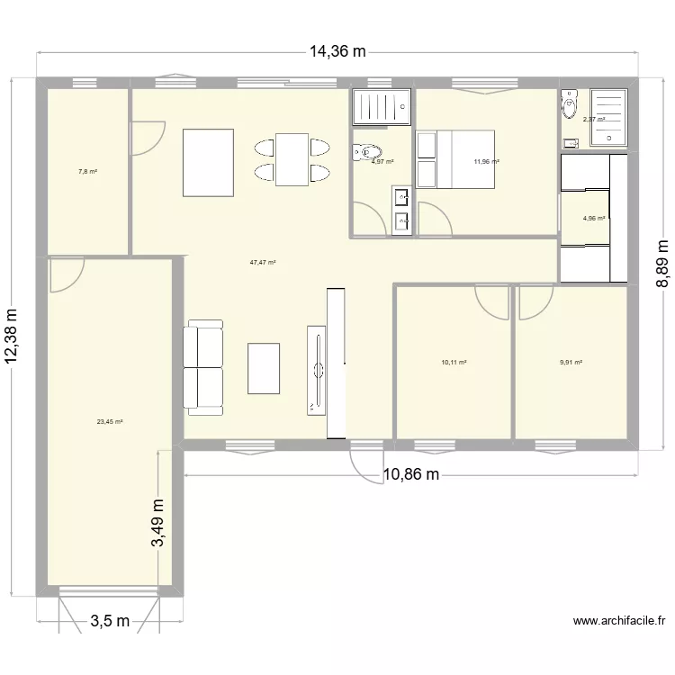 en L. Plan de 9 et 123 m² en L. Plan de 9 et 123 m²