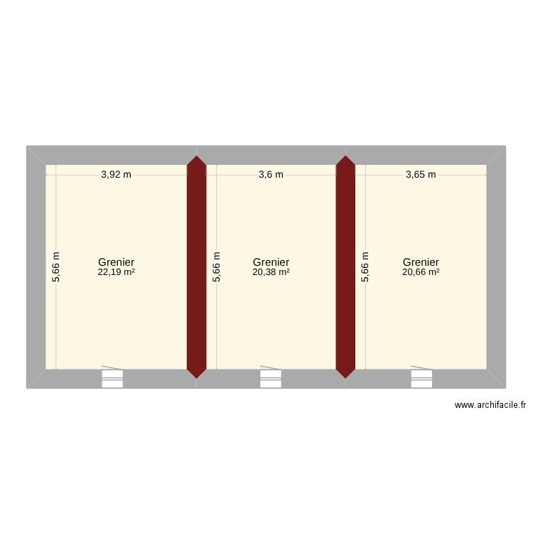 Grenier. Plan de 3 pièces et 63 m2