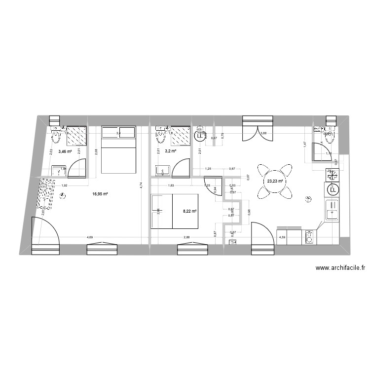 AM 2.10. Plan de 5 pièces et 55 m2