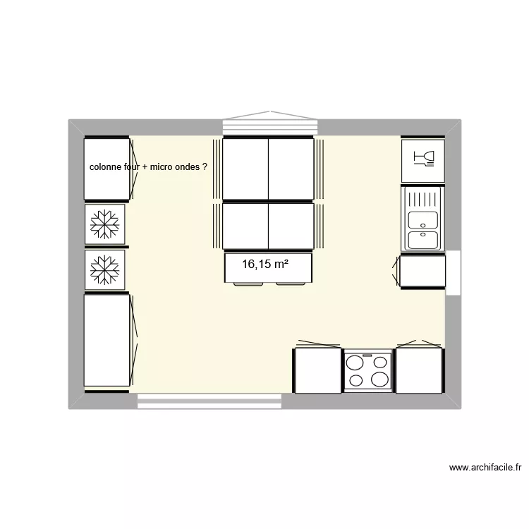 Cuisine avec vitres 2. Plan de 1  et 16 m²