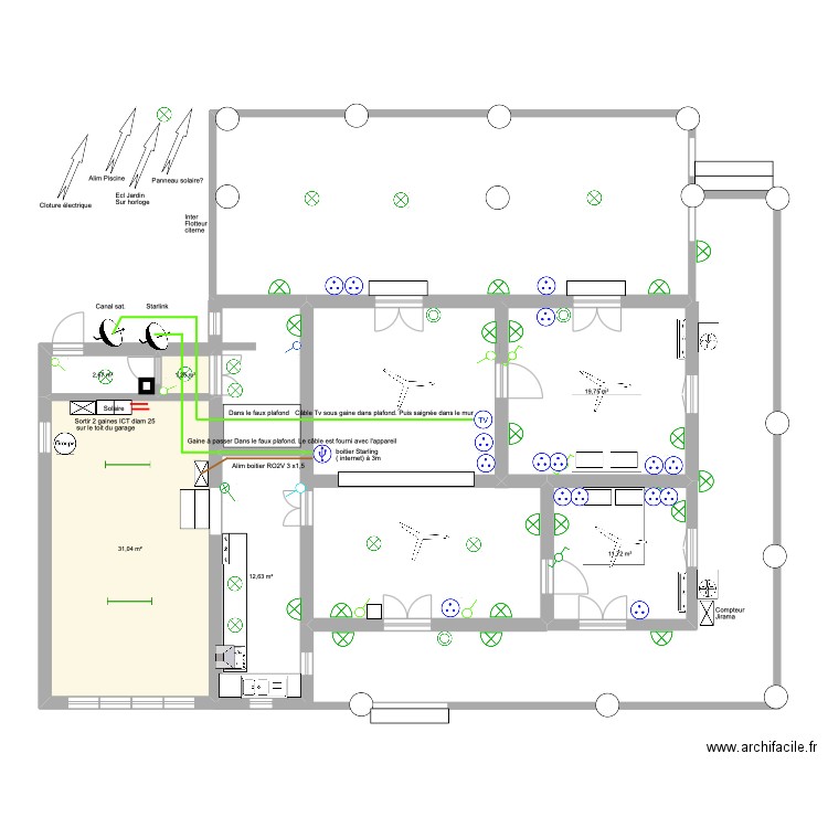 Maison Diégo. Electricité. 8. Plan de 6 pièces et 79 m2