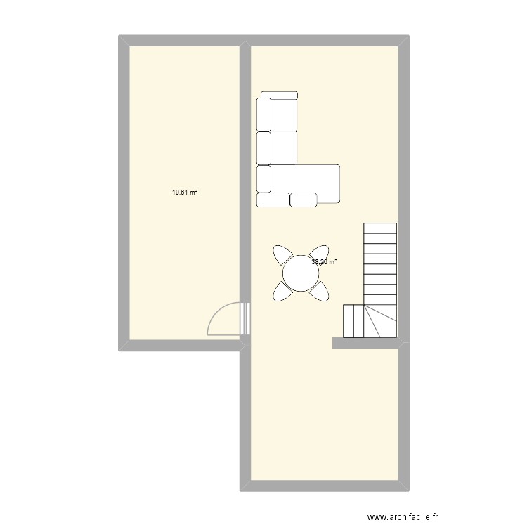 RDC CANDY. Plan de 2 pièces et 58 m2