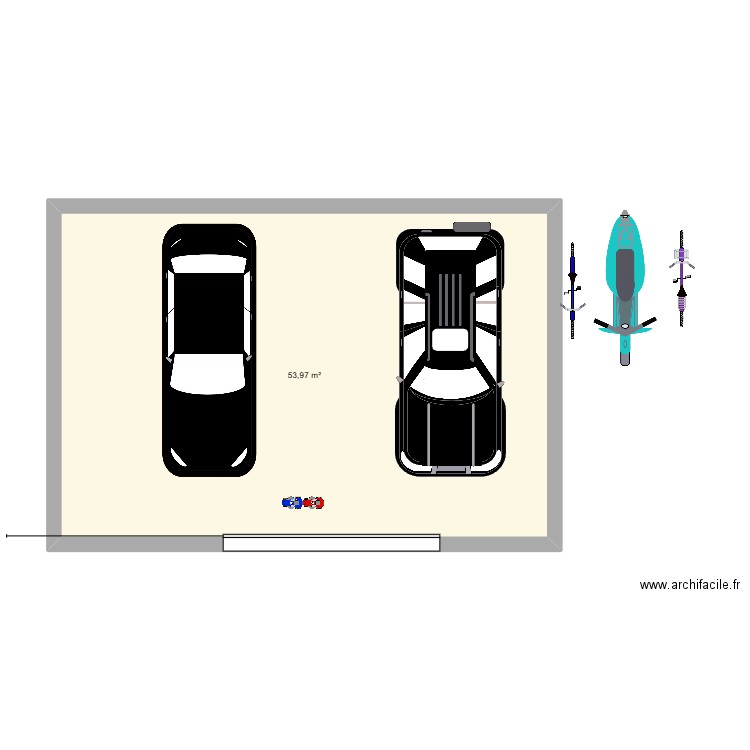 parking. Plan de 1 pièce et 54 m2