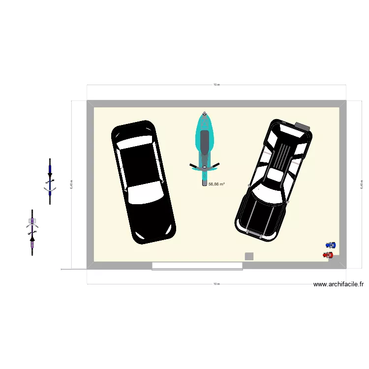 parking. Plan de 1  et 57 m²